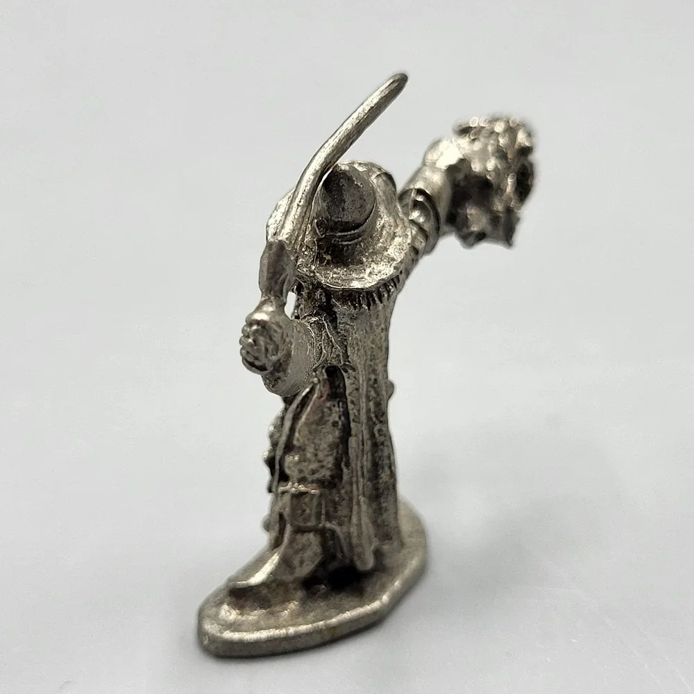 Vtg 1996 Signed Pewter Wizard Figurine Sword Dragon Shelf Decor 1.25